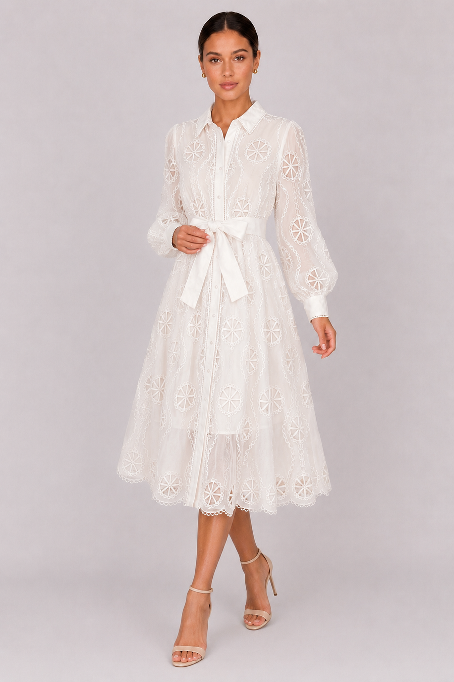 The Marielle: Embroidered Bubble Sleeve Dress — product image 2