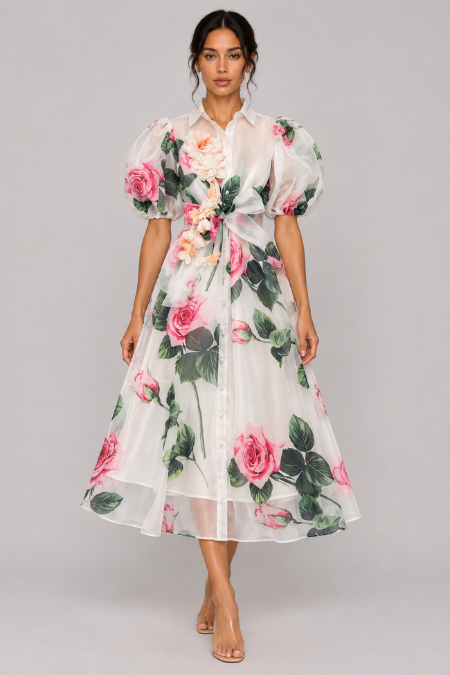 Celina Floral Lace-Up Midi Dress — product image 9