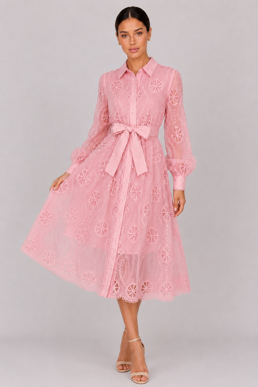 The Marielle: Embroidered Bubble Sleeve Dress — product image 15