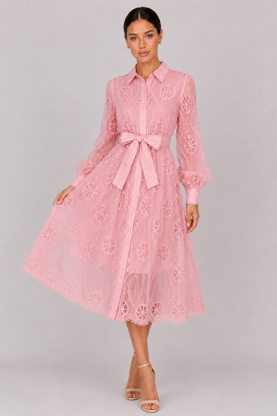 The Marielle: Embroidered Bubble Sleeve Dress — product image 15
