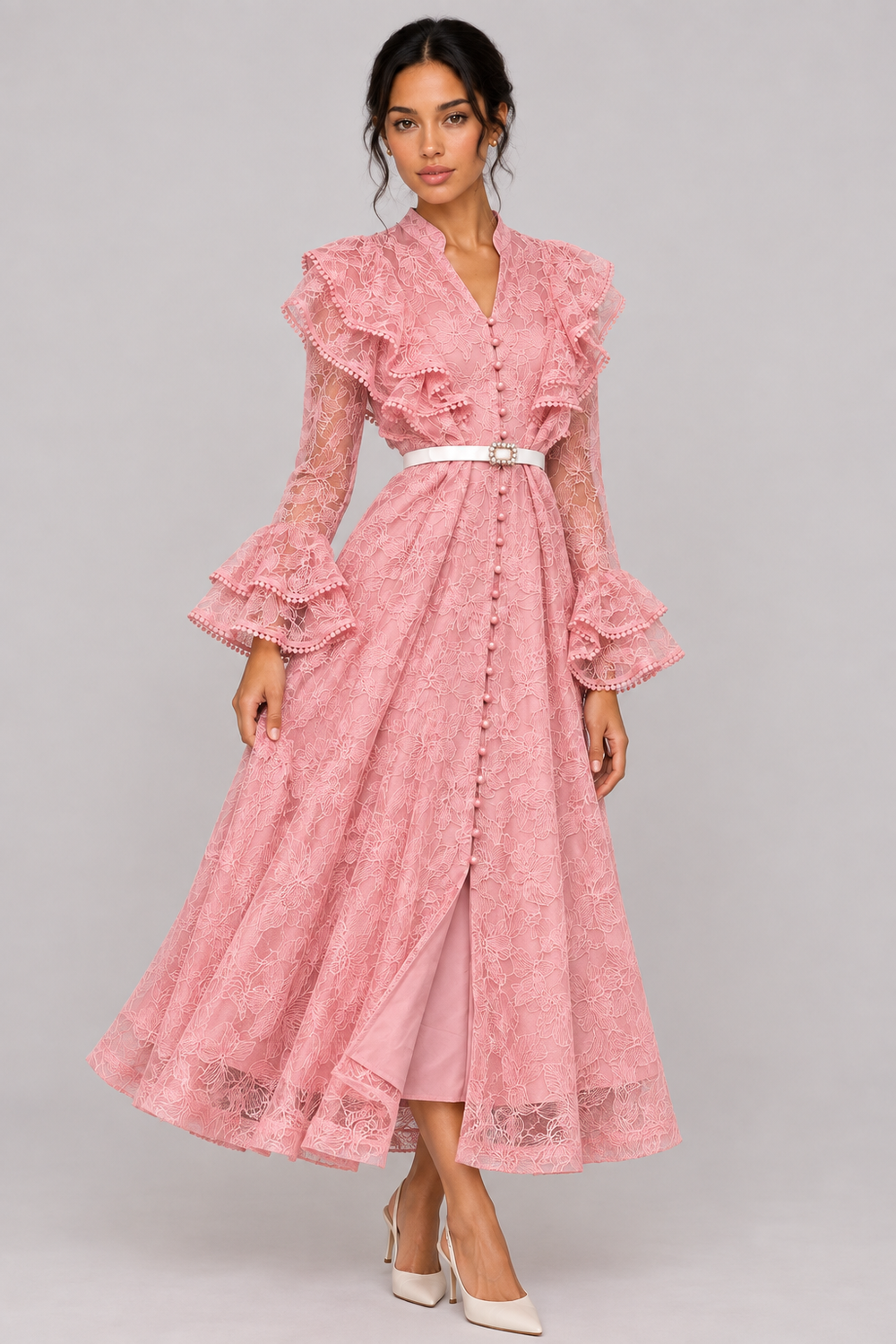 The Apolline: V-Neck Lace Maxi Dress