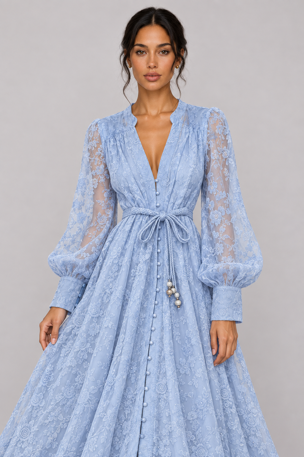 Geneviève Lace-Embroidered V-Neck Maxi Dress — product image 6