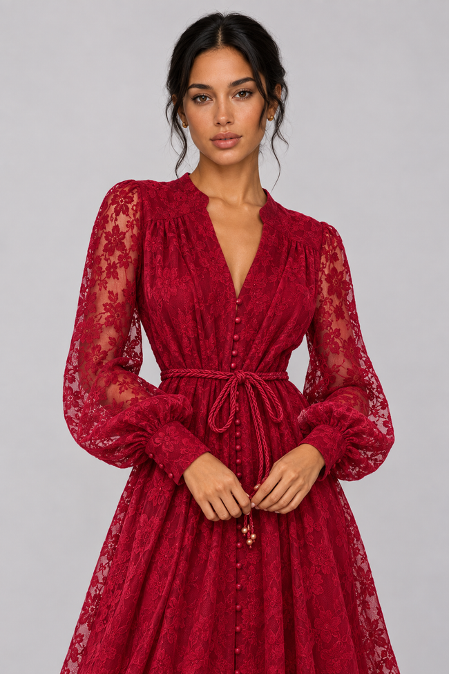 Geneviève Lace-Embroidered V-Neck Maxi Dress — product image 16