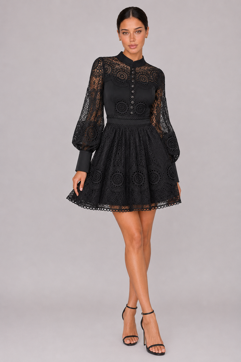 The Marielle: Embroidered Bubble Sleeve Dress — product image 8