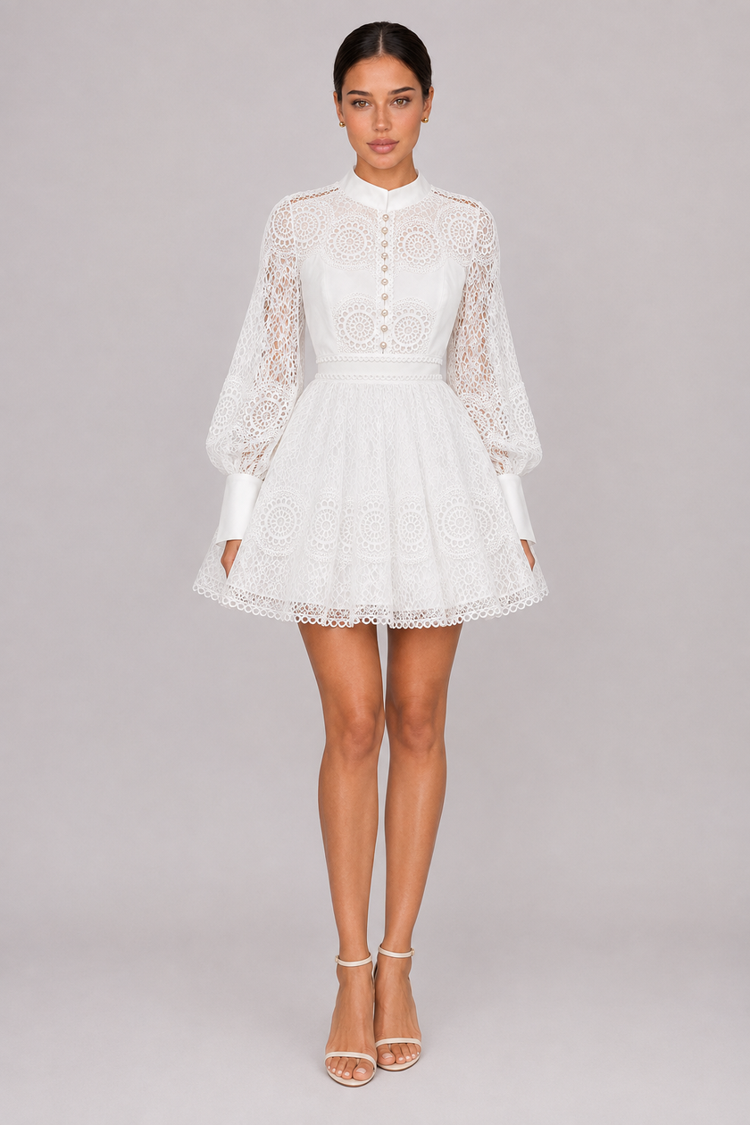 The Priscilla: White Hollow Lace Ruffle Dress — product image 4