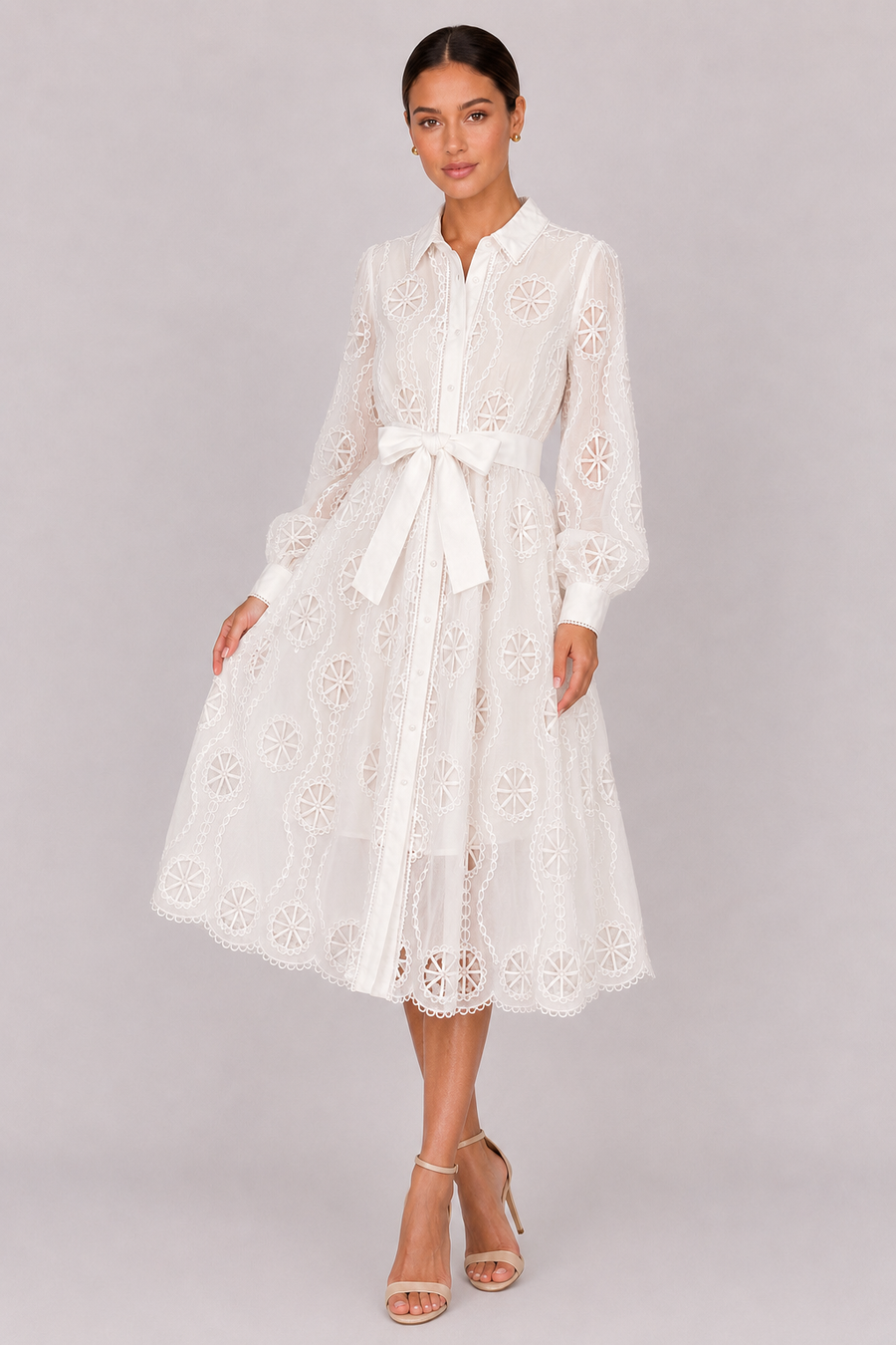 The Marielle: Embroidered Bubble Sleeve Dress — product image 4