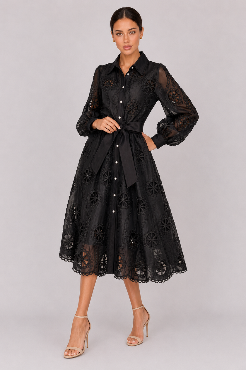 The Marielle: Embroidered Bubble Sleeve Dress — product image 9