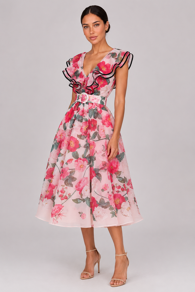 The Vivienne: Ruffled V-Neck Print Dress — product image 3