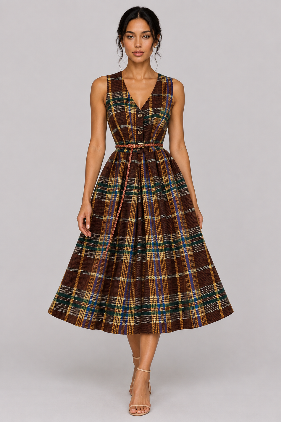 The Noémie: Belted Plaid A-Line Maxi — product image 2