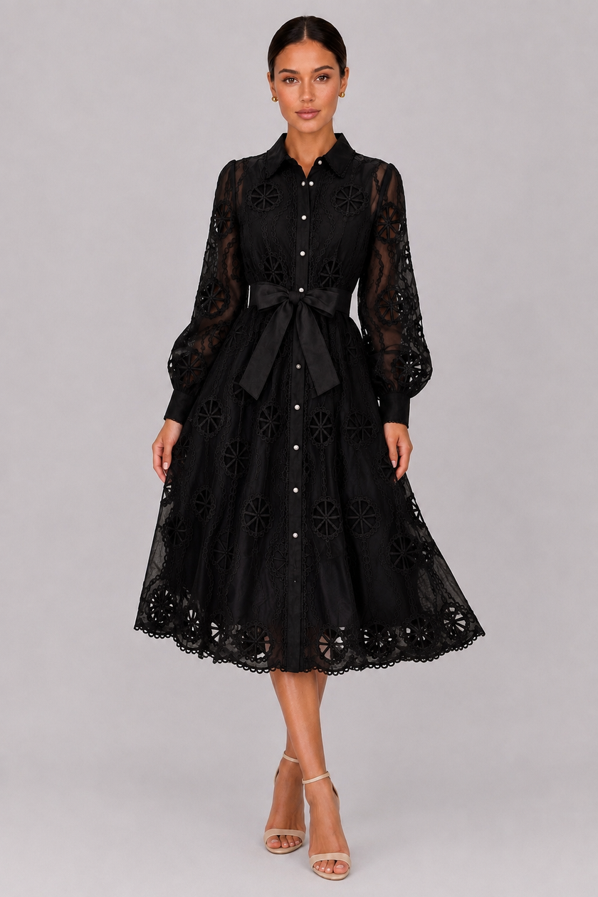 The Marielle: Embroidered Bubble Sleeve Dress — product image 7