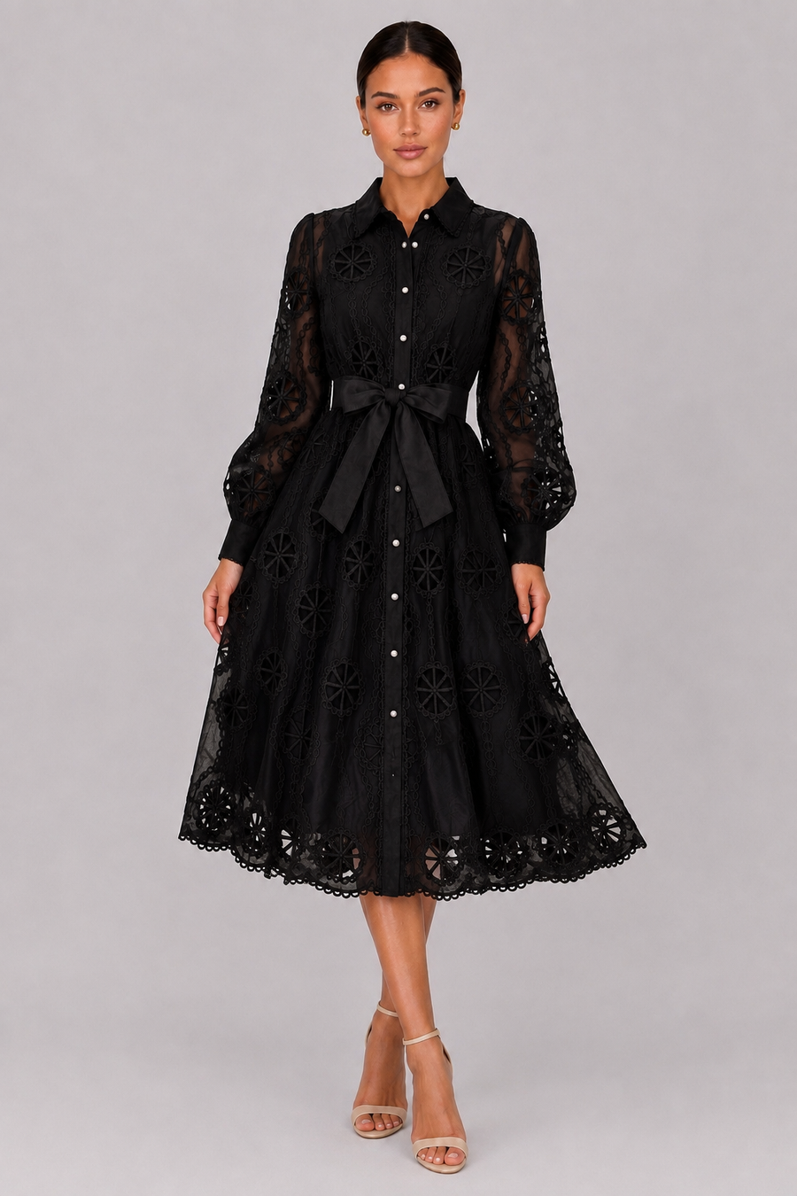 The Marielle: Embroidered Bubble Sleeve Dress — product image 7