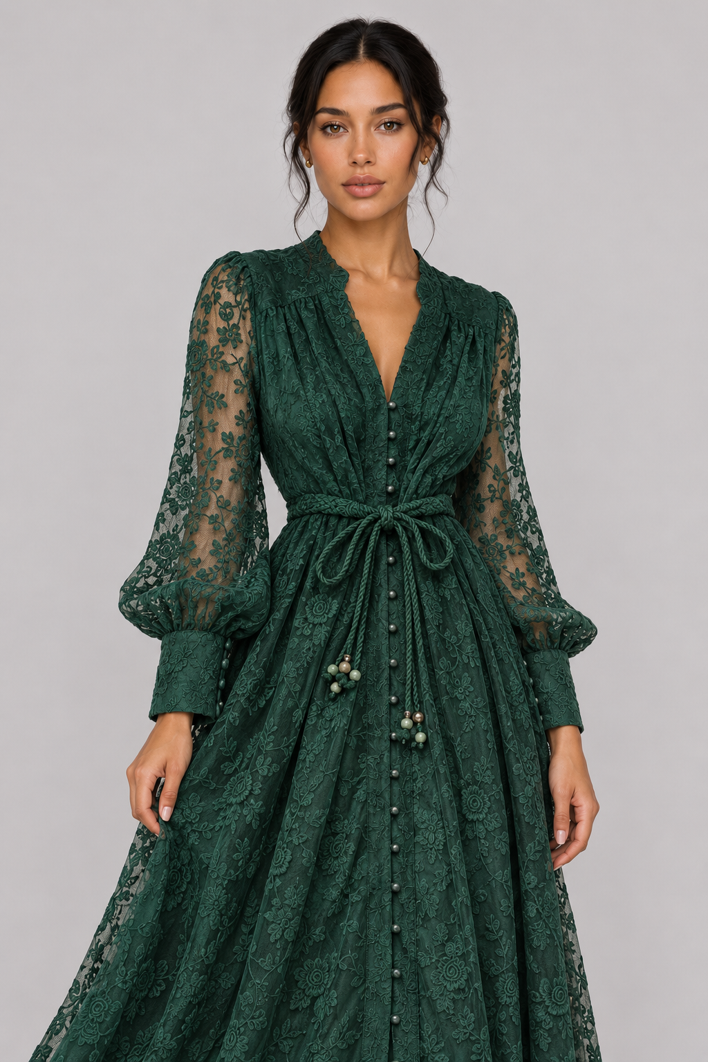Geneviève Lace-Embroidered V-Neck Maxi Dress — product image 20