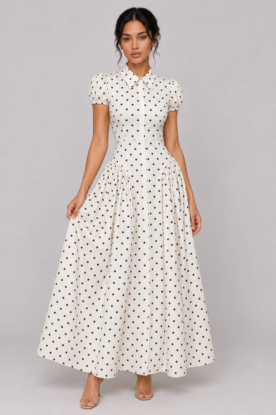 The Margot Polka-Dot Belted Maxi Dress