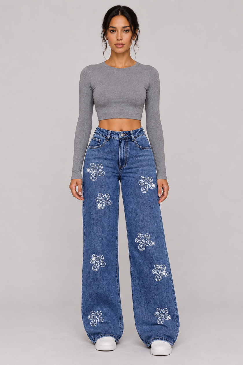 The Élise Crystal-Embellished Straight Jeans
