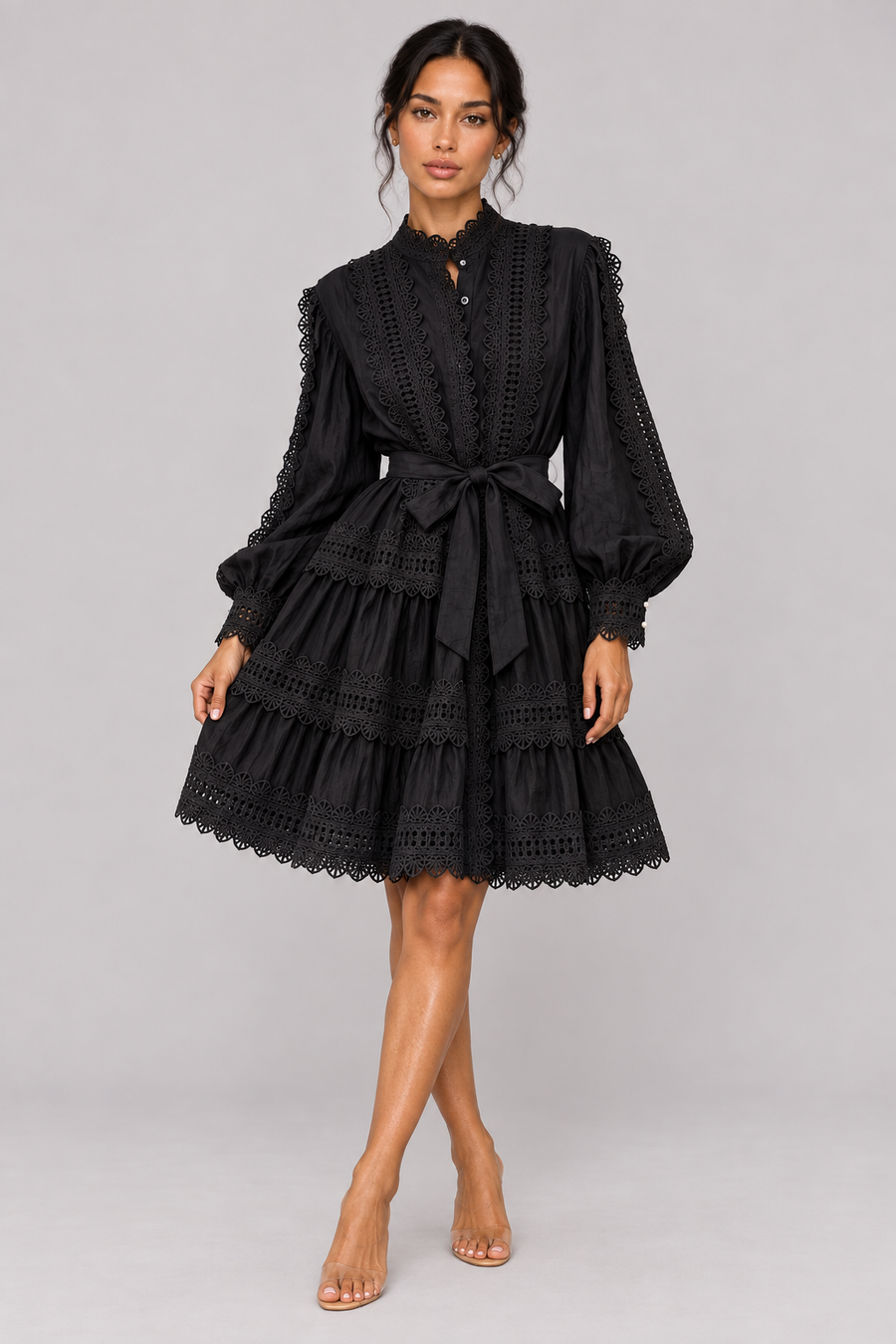 The Delphine: Embroidered Lace A-Line Midi — product image 1