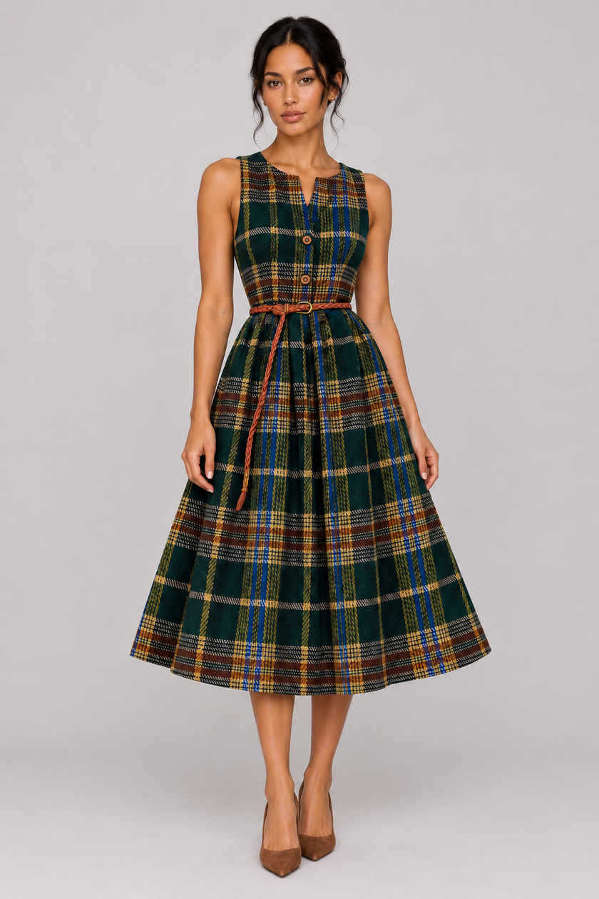 The Noémie: Belted Plaid A-Line Maxi — product image 6