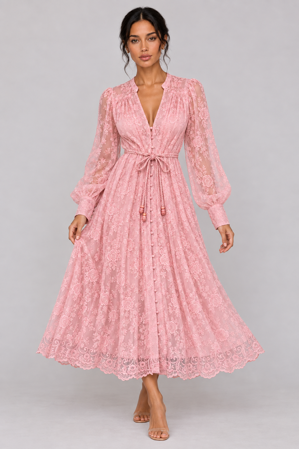 Geneviève Lace-Embroidered V-Neck Maxi Dress — product image 4