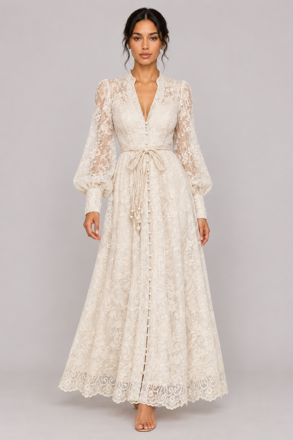 Geneviève Lace-Embroidered V-Neck Maxi Dress — product image 11