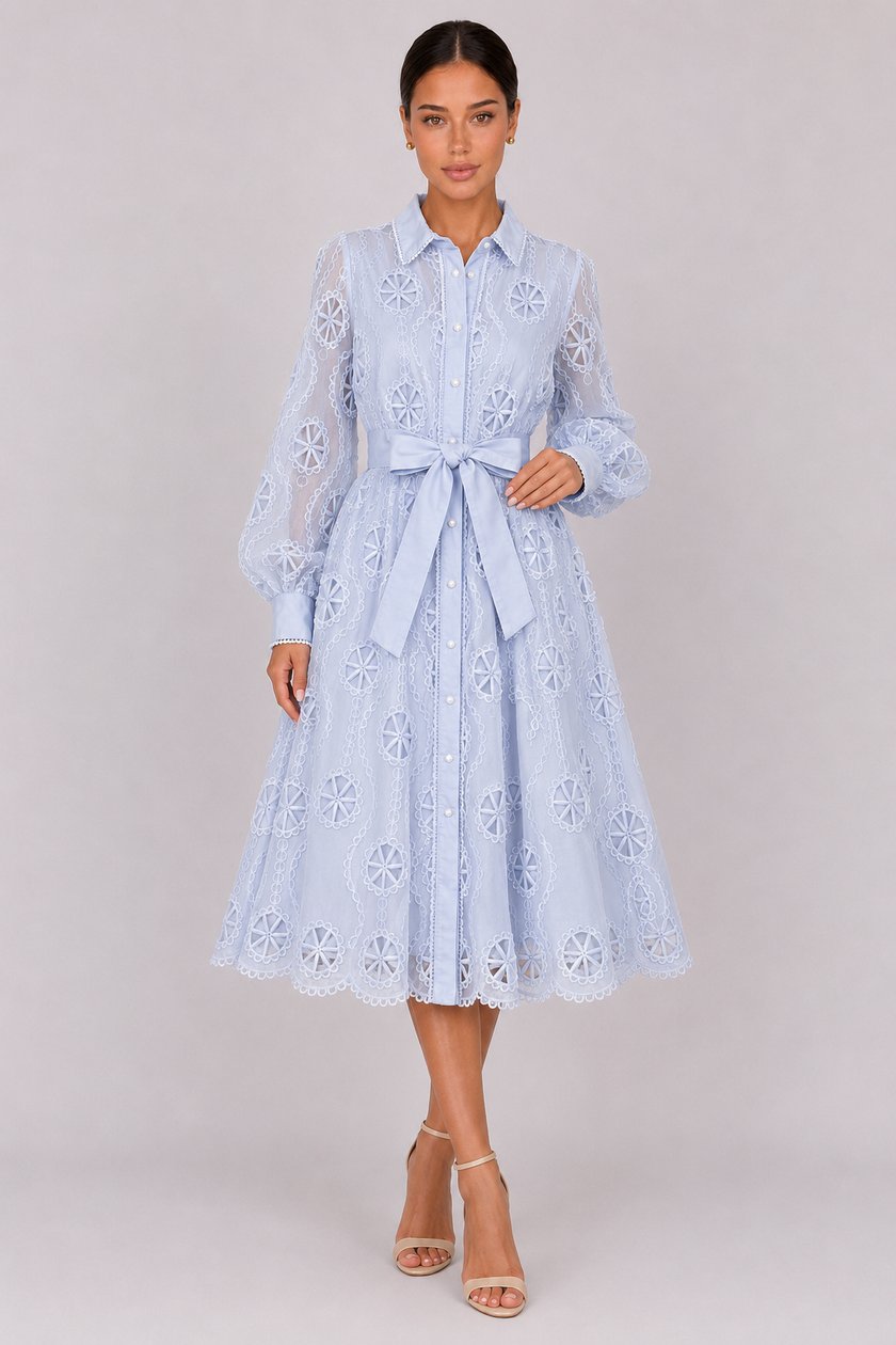 The Marielle: Embroidered Bubble Sleeve Dress — product image 21