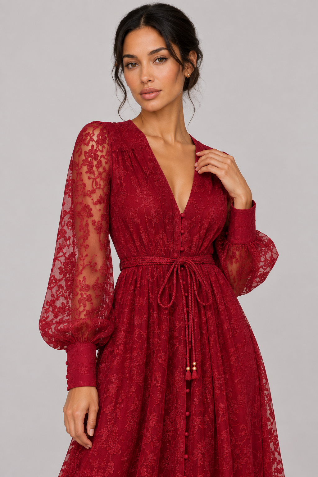 Geneviève Lace-Embroidered V-Neck Maxi Dress — product image 15