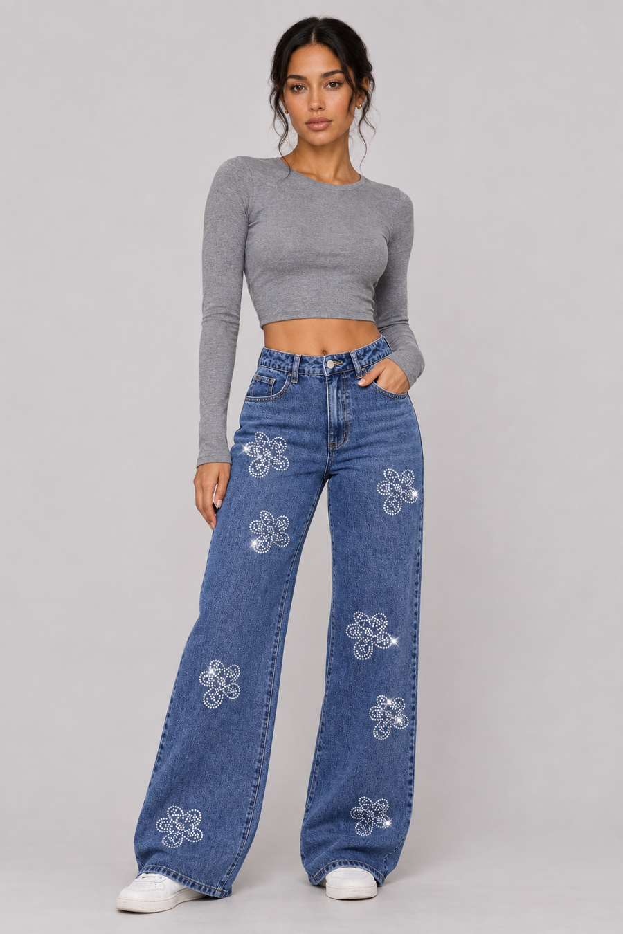 The Élise Crystal-Embellished Straight Jeans