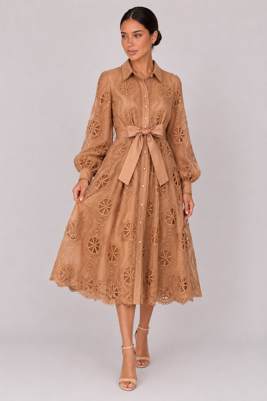 The Marielle: Embroidered Bubble Sleeve Dress — product image 10