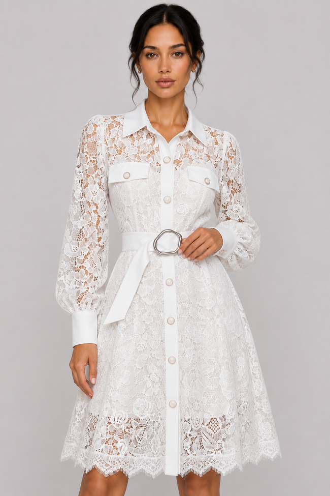 Lucienne Lantern-Sleeve Lace Midi Dress — product image 8